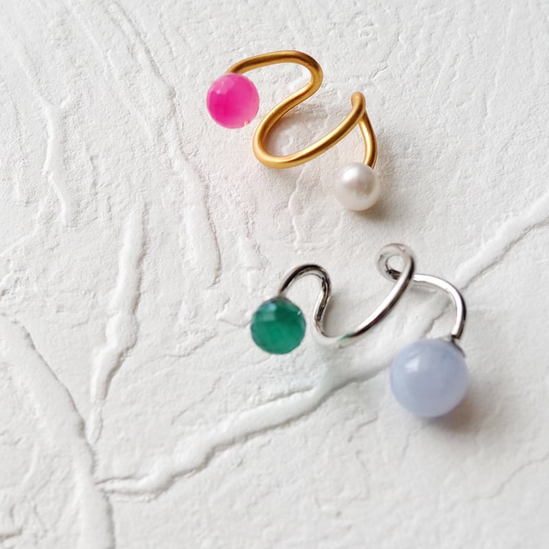 ダブルスフィアイヤーカフ(天然石) | Pink Owl Bijou 