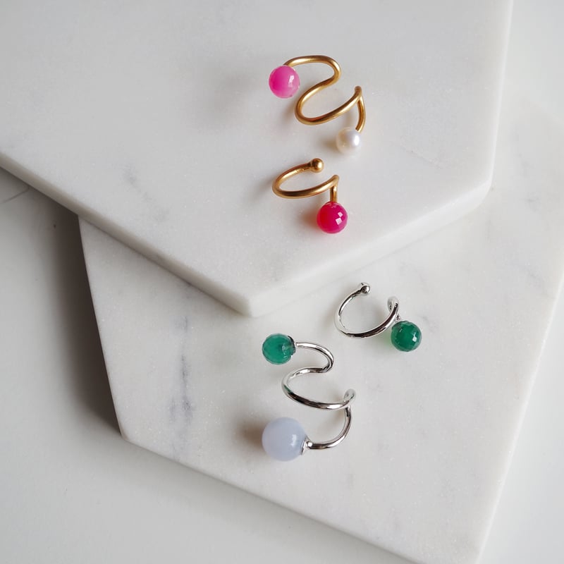 ダブルスフィアイヤーカフ(天然石) | Pink Owl Bijou 