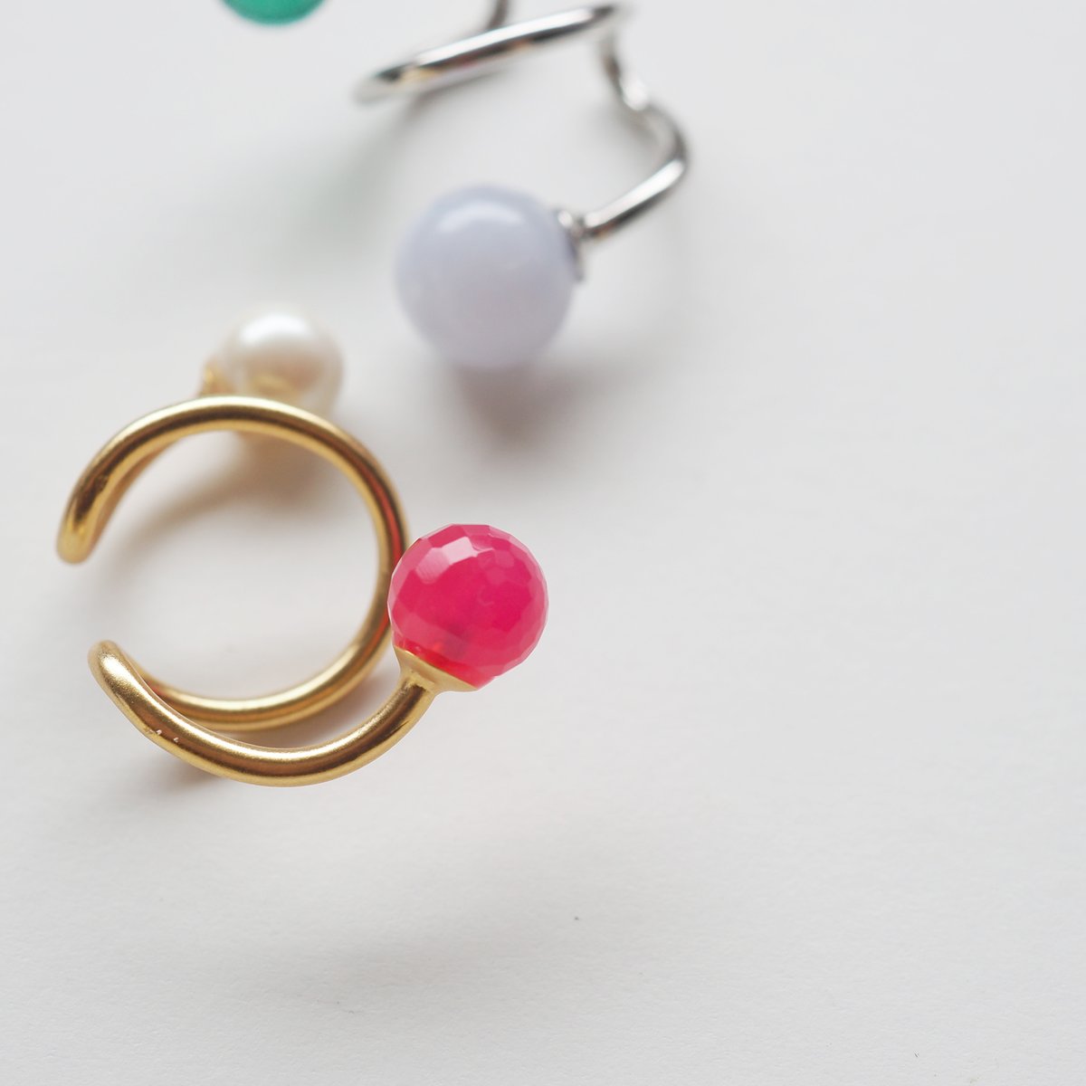 ダブルスフィアイヤーカフ(天然石) | Pink Owl Bijou 