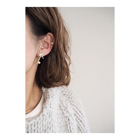 ツートンクロスパールピアス・イヤリング