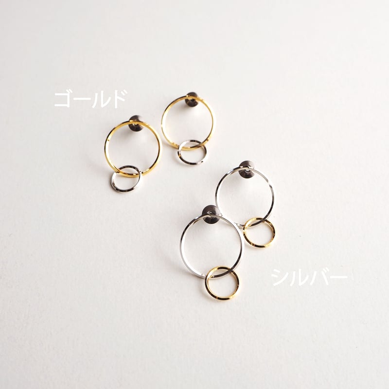 ツートンダブルリングピアス・イヤリング | Pink Owl Bijou ツートンダブルリングピアス・イヤリング | Pink Owl Bijou