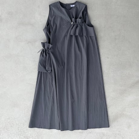 巾着ポケット ワンピース Drawstring Pocket Dress / Grey