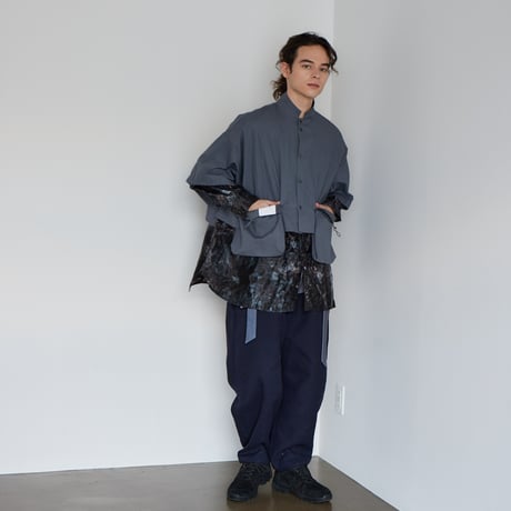 [受注] 巾着ポケット クロップドシャツ Drawstring Pocket Cropped Shirt / Grey