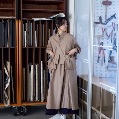 巾着ポケット ワンピース Drawstring Pocket Dress / Grey