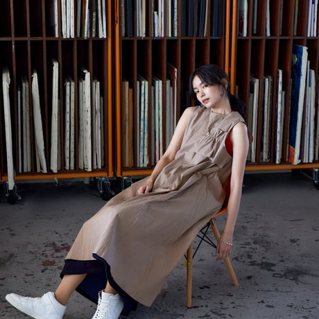 巾着ポケット ワンピース Drawstring Pocket Dress / Grey