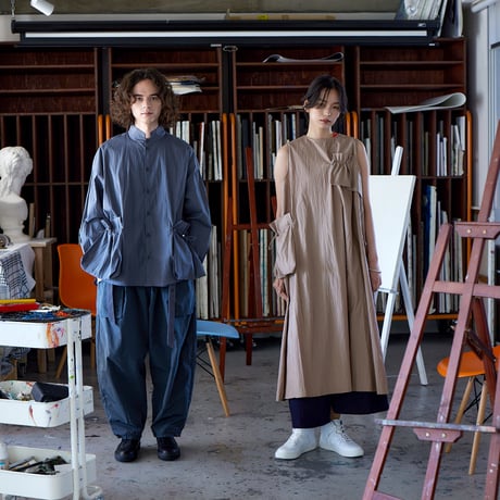 巾着ポケット ワンピース Drawstring Pocket Dress / Grey