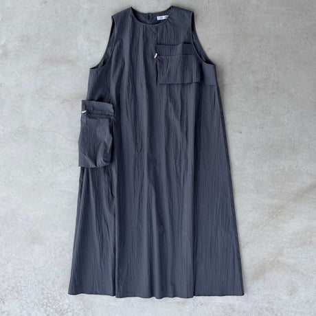 巾着ポケット ワンピース Drawstring Pocket Dress / Grey