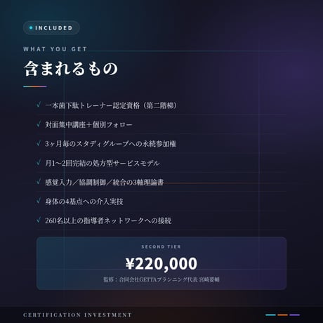 一本歯下駄認定トレーナー【第二階梯】｜接骨院・整体・治療家のための認定資格｜次の来院動機を設計する