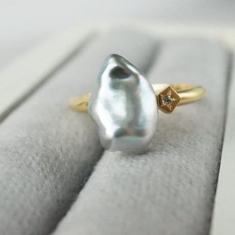 Tahitian Pearl Ring/Polygon/Diamond *