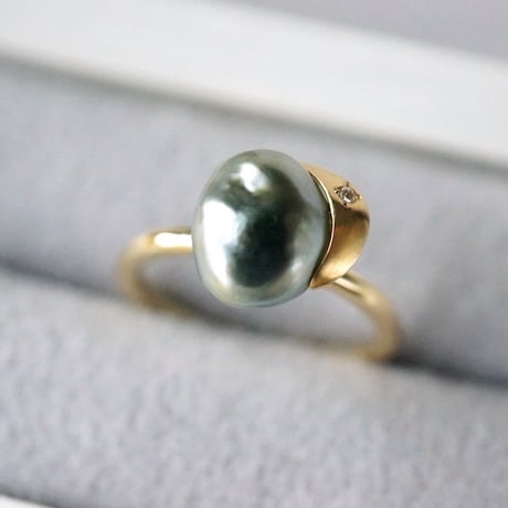 Tahitian Pearl Ring/Crescent/Diamond *
