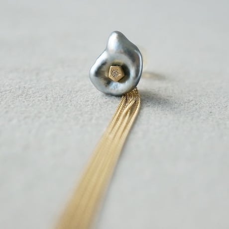 Tahitian Pearl Earring/Polygon/Dia/Fringe_chain(K18) ＊Single ■イヤリング対応あり■