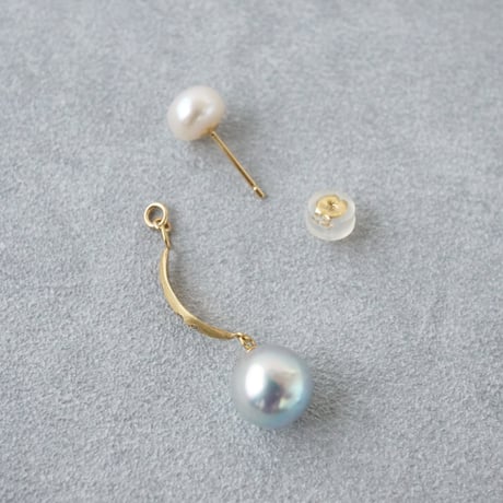 Akoya x Freshwater Pearl Earring/Crescent/Diamond  ＊Single