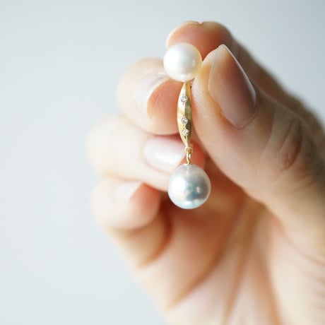 Akoya x Freshwater Pearl Earring/Crescent/Diamond  ＊Single