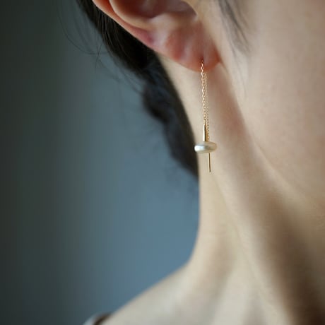 Freshwater pearl earring /Coin/Chain【Small】
