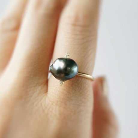 Tahitian Pearl Ring/Saturn/Diamond