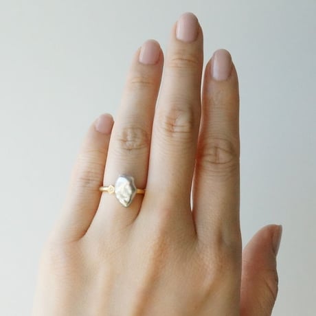 Tahitian Pearl Ring/Polygon/Diamond *