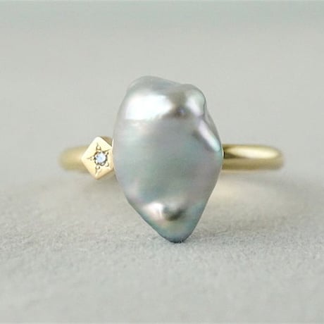 Tahitian Pearl Ring/Polygon/Diamond *