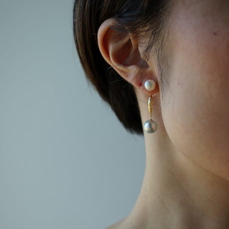 Akoya x Freshwater Pearl Earring/Crescent/Diamond  ＊Single