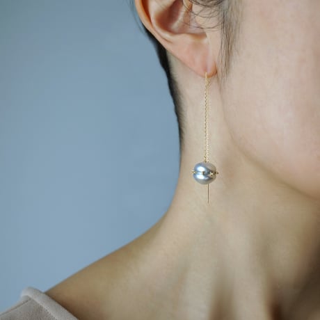 Tahitian pearl earring/Dots/Chain  ＊Single