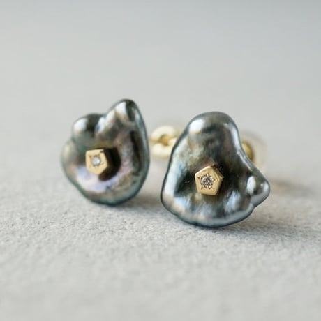 Tahitian Pearl Earrings/Polygon/Diamond ■イヤリング対応あり■