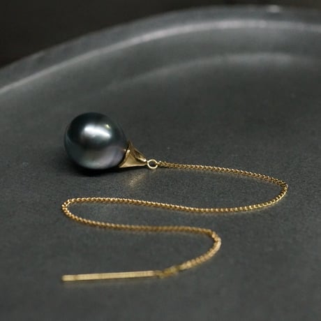 Tahitian pearl earring/Thorn/Ame_chain  ＊Single