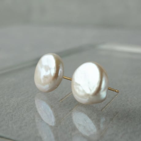 Freshwater Pearl Earrings/Coin■イヤリング対応あり■ *
