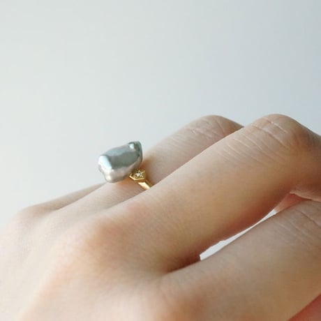 Tahitian Pearl Ring/Polygon/Diamond *