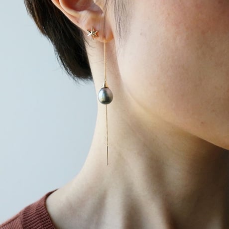 Tahitian pearl earring/Thorn/Ame_chain  ＊Single