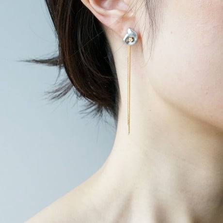 Tahitian Pearl Earring/Polygon/Dia/Fringe_chain(K18) ＊Single ■イヤリング対応あり■