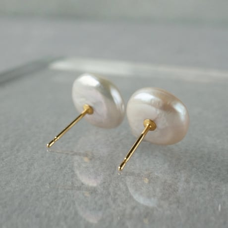 Freshwater Pearl Earrings/Coin■イヤリング対応あり■ *