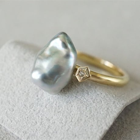 Tahitian Pearl Ring/Polygon/Diamond *