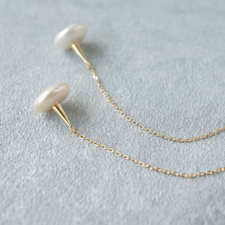 Freshwater pearl earring /Coin/Chain【Large】