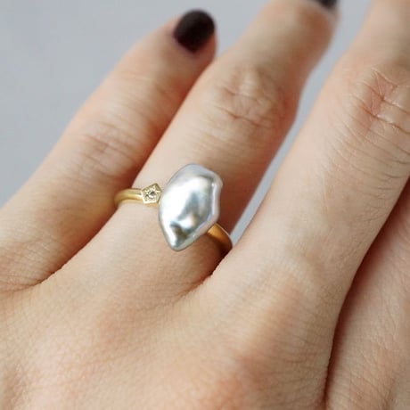 Tahitian Pearl Ring/Polygon/Diamond *