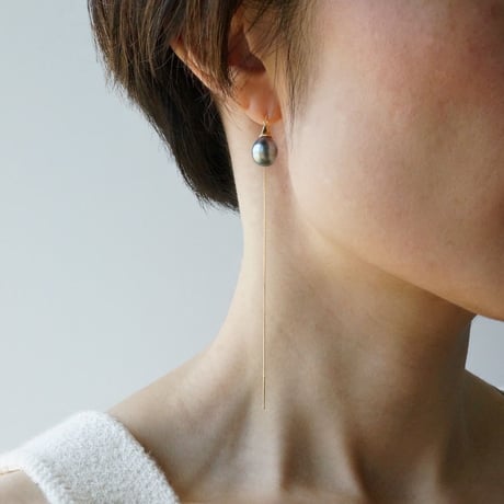 Tahitian pearl earring/Thorn/Ame_chain  ＊Single