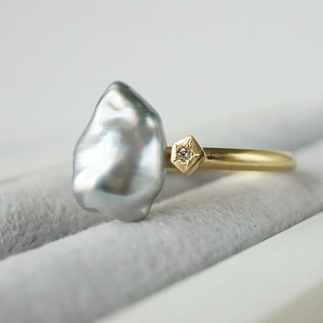 Tahitian Pearl Ring/Polygon/Diamond *