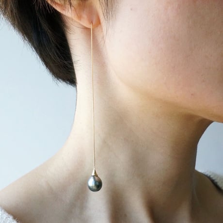 Tahitian pearl earring/Thorn/Ame_chain  ＊Single