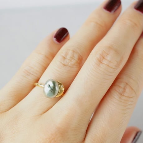 Tahitian Pearl Ring/Crescent/Diamond *
