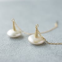 Freshwater pearl earring /Coin/Chain【Large】