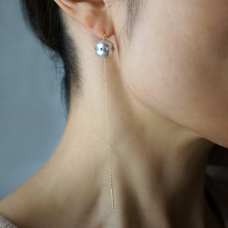 Tahitian pearl earring/Dots/Chain  ＊Single