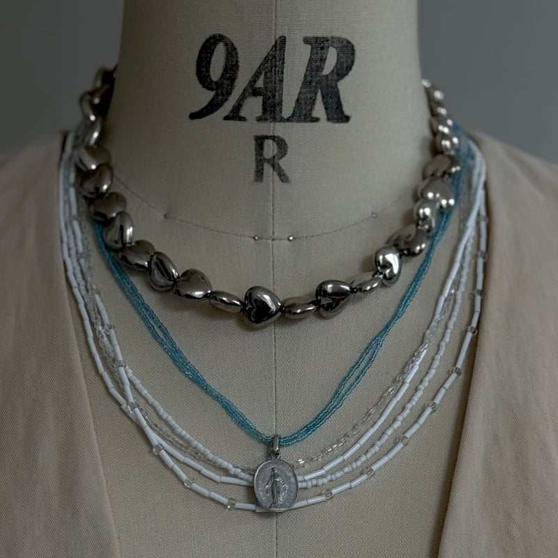 sold・ハンドメイド アンティークビーズとメダイのネックレス 取り外せるメダイの2連アンティークビーズネックレス＿限定1点 | ERIKOART