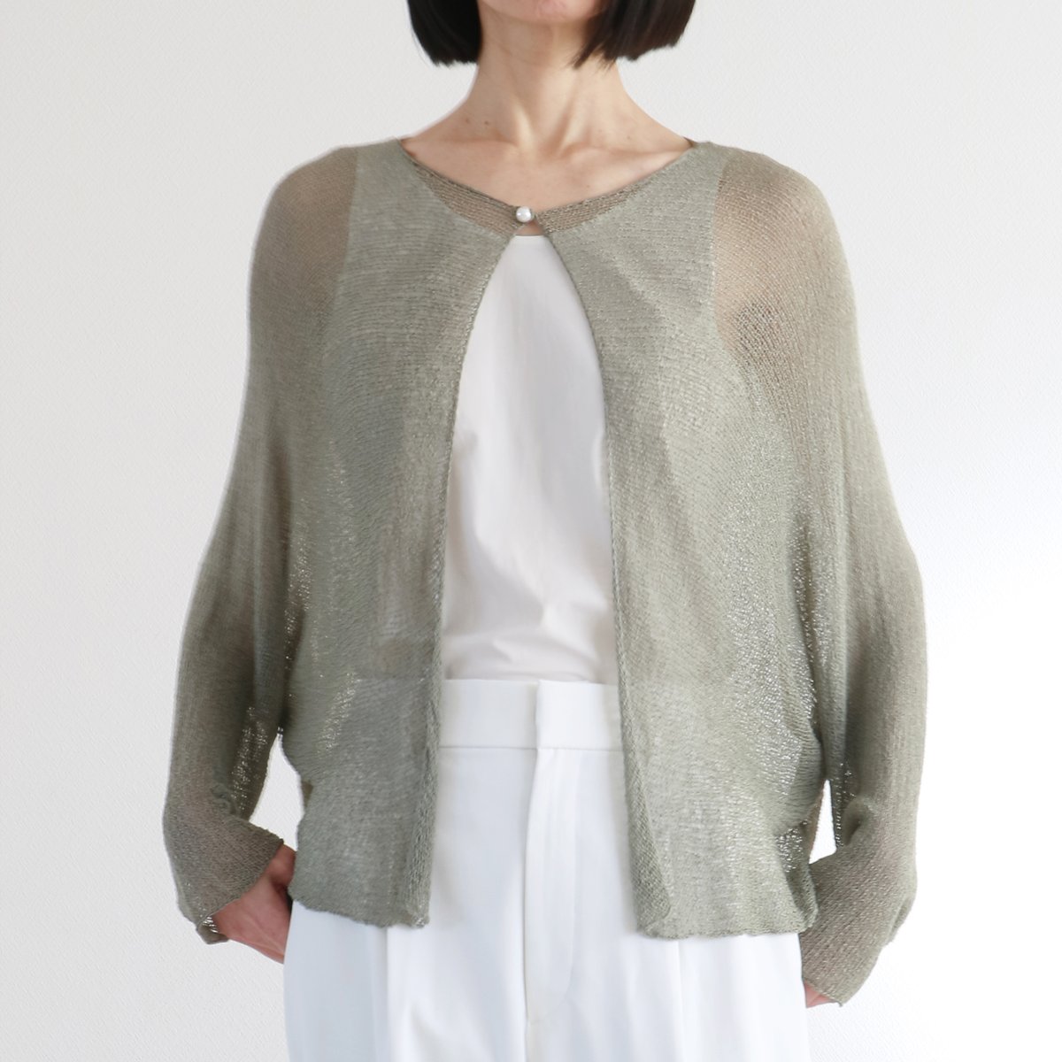 PLEATS PLEASE オリーブグリーン 長袖カーディガン PLEATS PLEASE