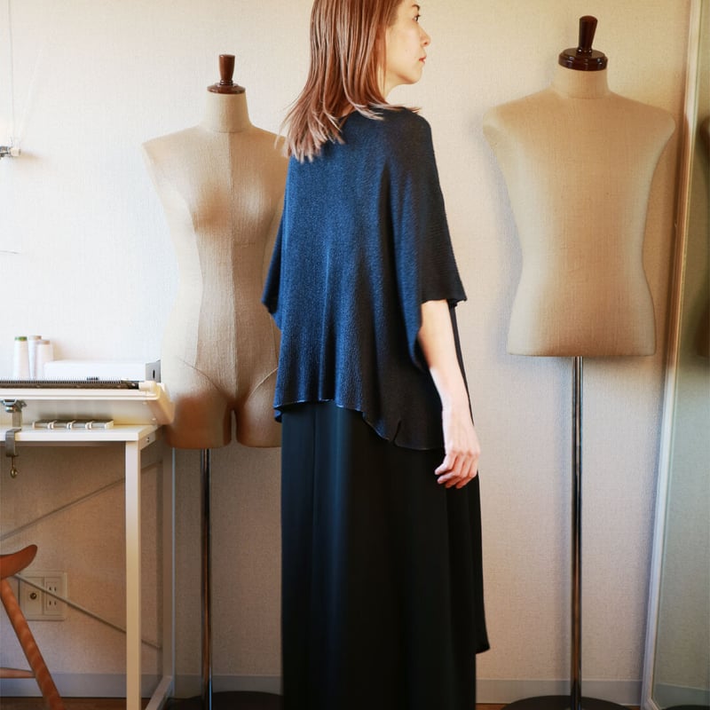美品✨【45R】シルクカーディガン/ネイビー ◇即納◇Atik[アティク] ジャケット風カーディガン / ネイビー