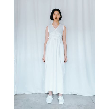 Kubuni924-2　ノンスリーブカシュクールワンピースホワイト