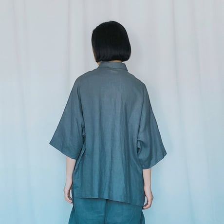 リネン台襟付きシャツカラー　グレー