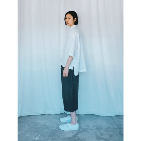 リネン5分丈ワイドパンツ　ブラック
