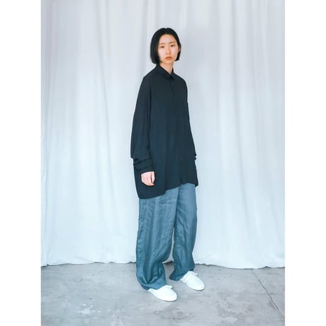 ヘリンボーン織レーヨン台襟付きシャツ　パープル