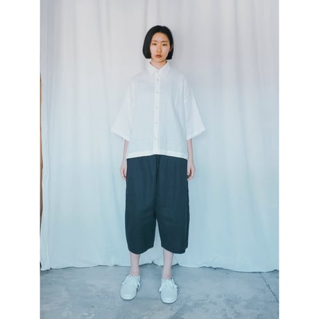 リネン5分丈ワイドパンツ　ブラック
