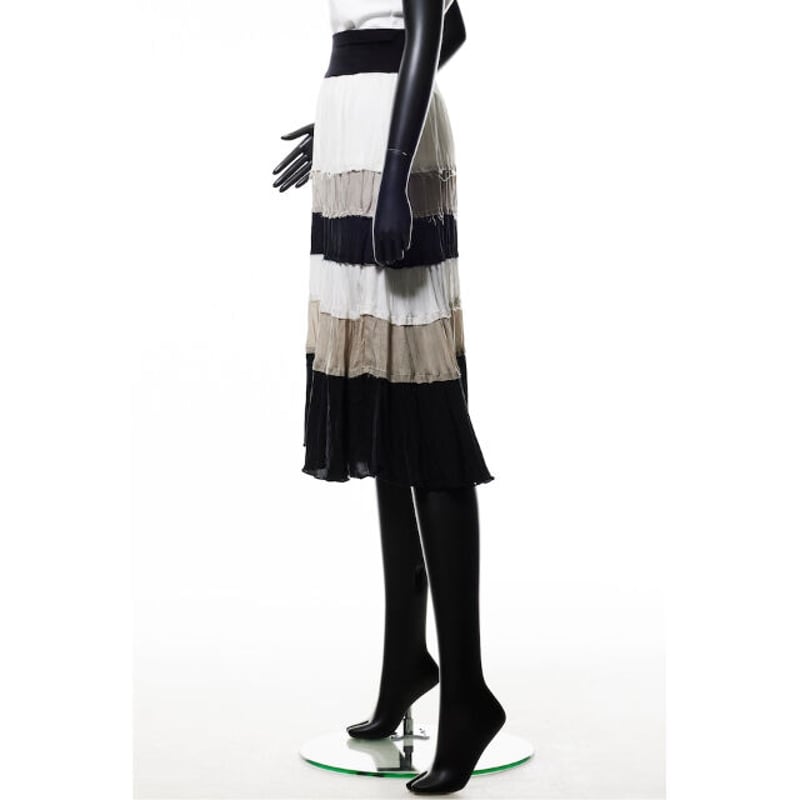 221S011 三配色ティアードスカート A.ホワイト×アイスグレー×ブラック  