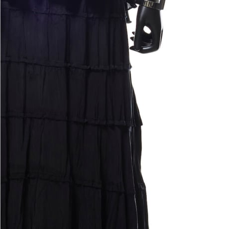 221S012 三配色ティアードロングスカートB.ALLブラック