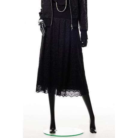 221S017 タックロングスカート　B.ブラック×ブラック